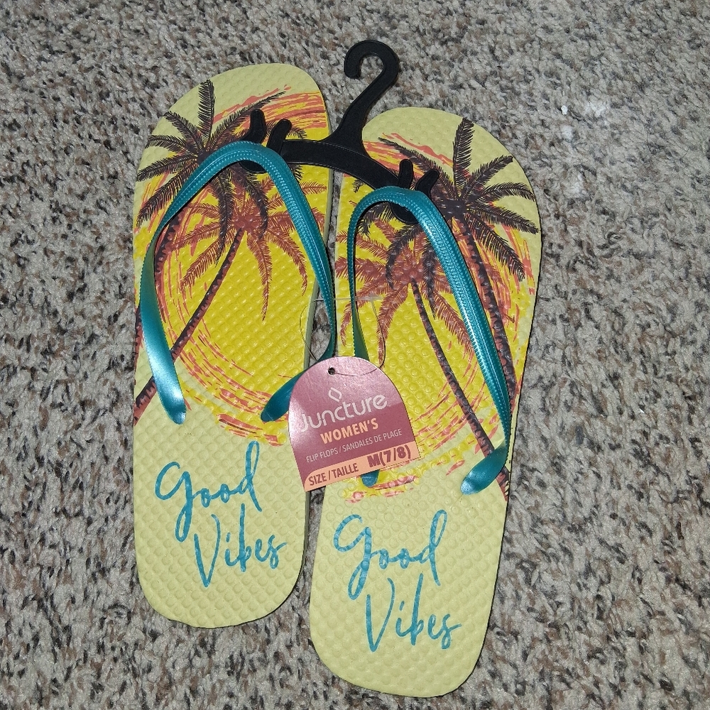 Juncture Women's Yellow Flip-Flops with Palm Design